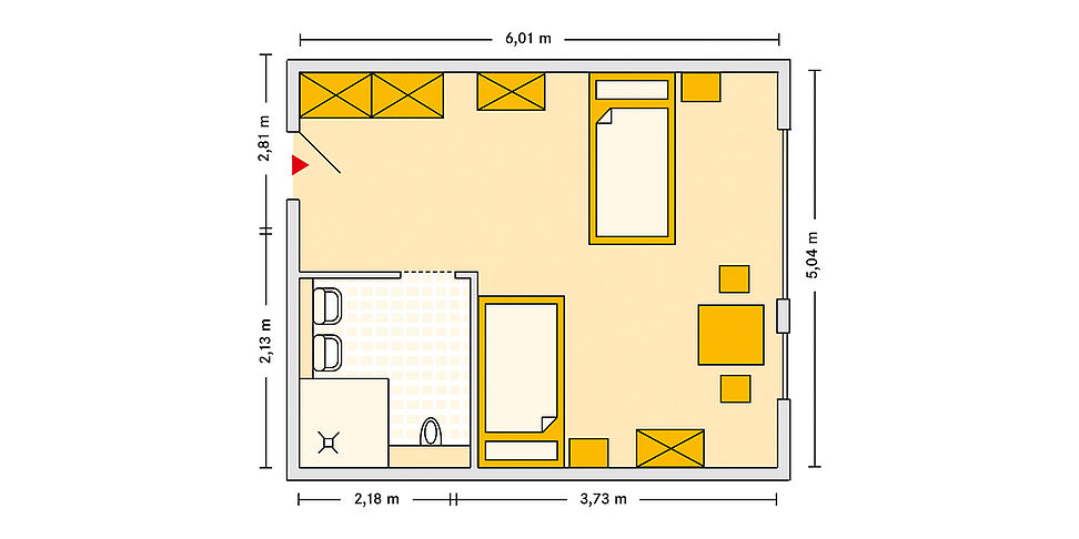 Pflegeheim Schrobenhausen mit Beispielgrundriss Doppelzimmer.