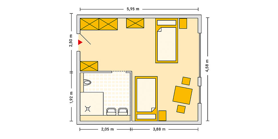 Pflegeheim Eisenhuettenstadt mit Beispielgrundriss Doppelzimmer.