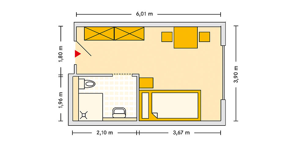 Pflegeheim Vaihingen mit Beispielgrundriss Einzelzimmer.