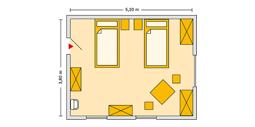 Pflegeheim Meerane Haus Hirschgrund mit Beispielgrundriss Doppelzimmer.
