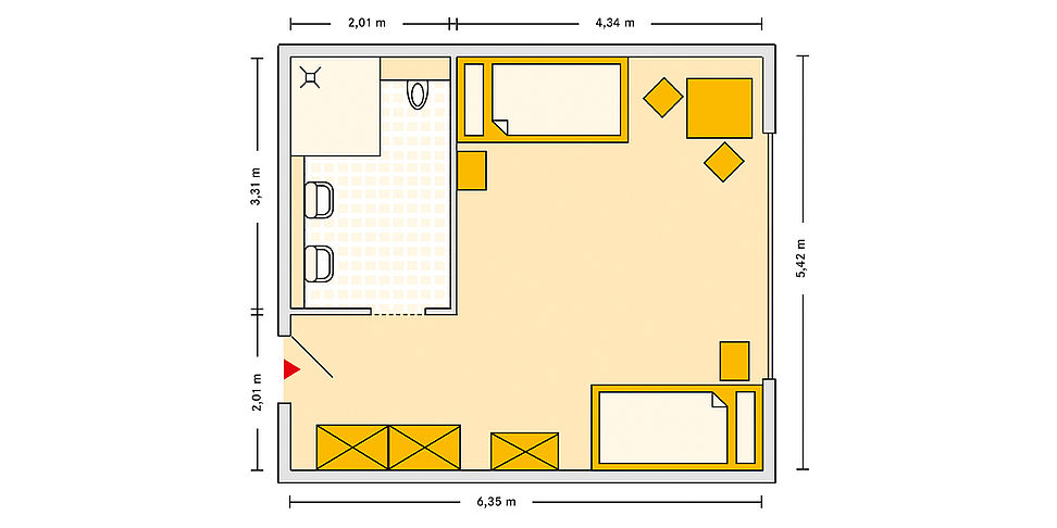 Pflegeheim Buchholz mit Beispielgrundriss Doppelzimmer