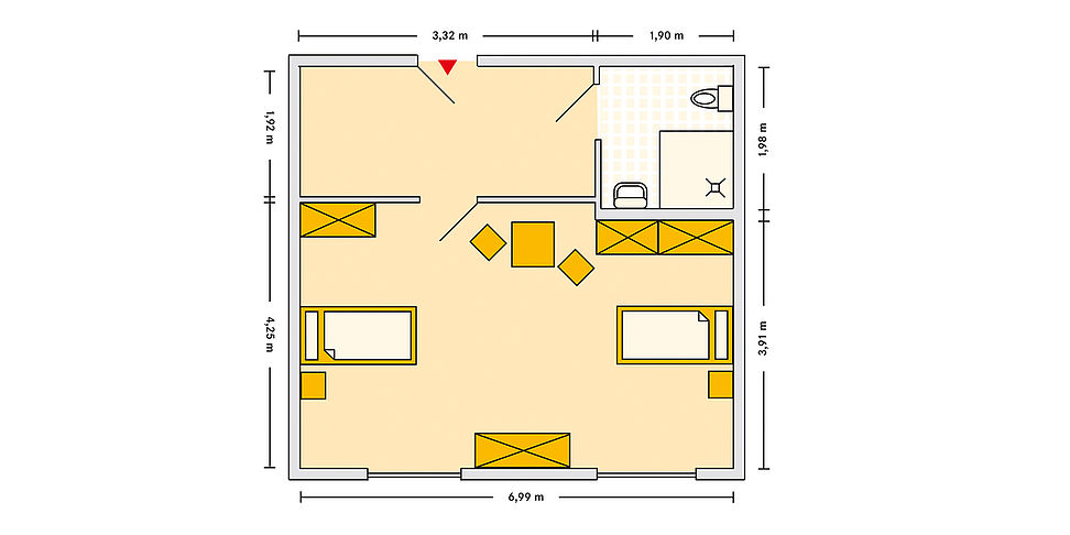 Pflegeheim Berlin Lichtenberg mit Beispielgrundriss Doppelzimmer