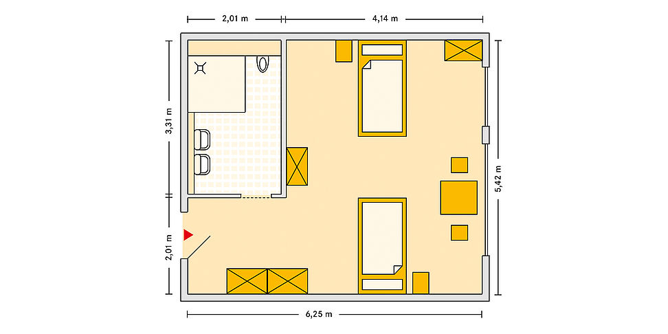 Pflegeheim Oststeinbek mit Beispielgrundriss Doppelzimmer